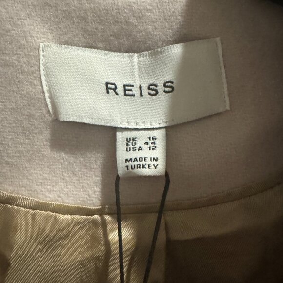 REISS Petite‎ Relaxed Wool Blend Mid Length Neutral Belted Coat Size 12 NWT - Picture 12 of 14